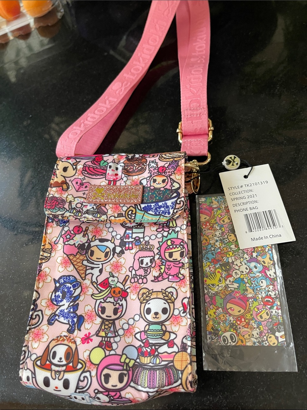 tokidoki Pink Multicolor Character Print Crossbody Phone Bag